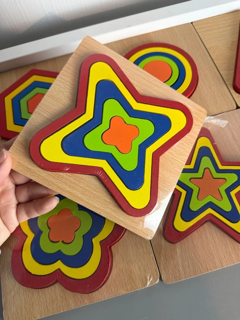 Wooden Colorful Shape Stacking Puzzle - Multicolor Set of 7 Brand New